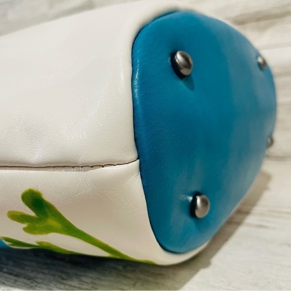 Patricia Nash Leather Marconia Striped Fish Spot Print Tote Bag Matching Scarf - Picture 14 of 16